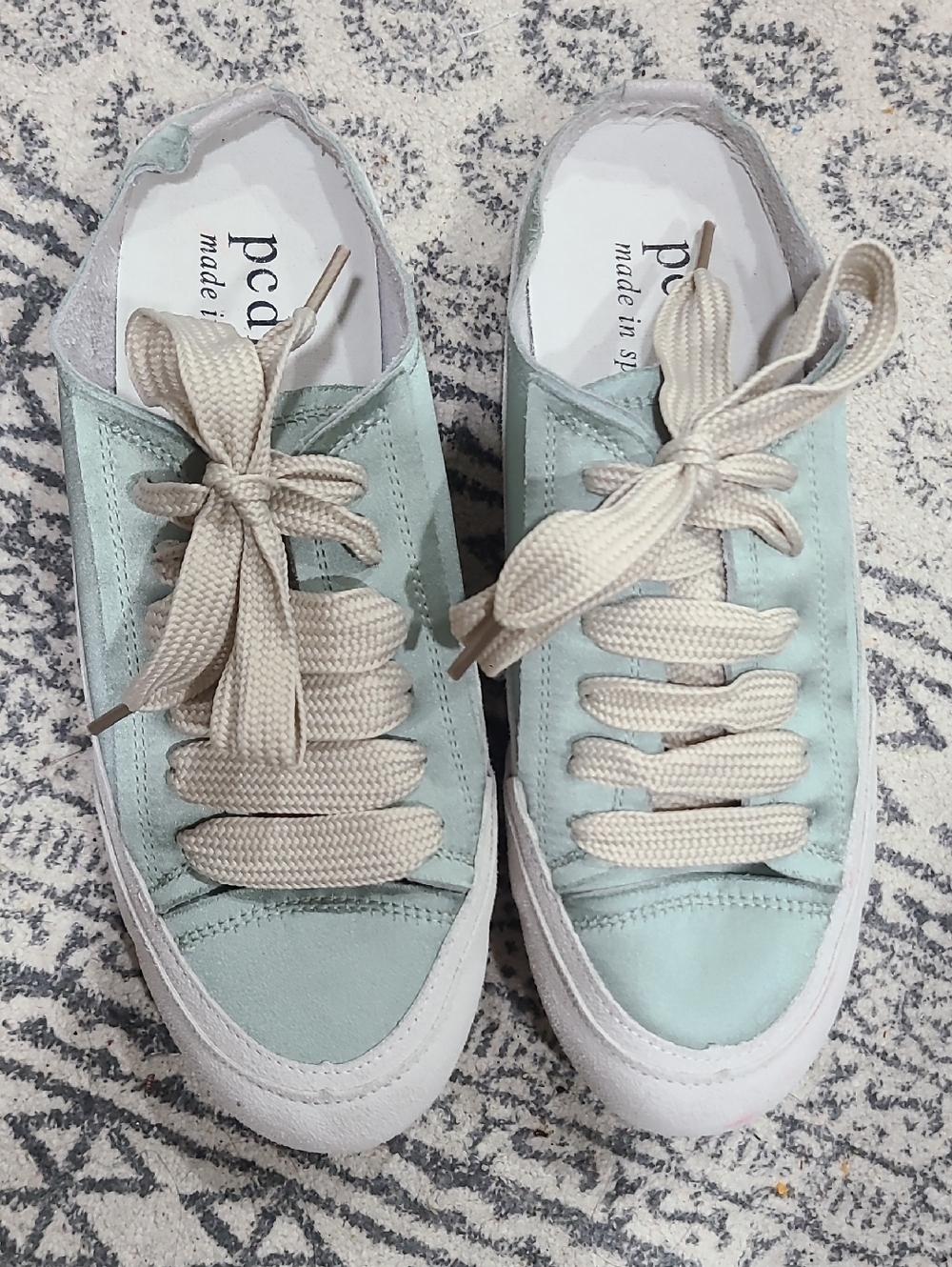 Pedro Garcia Mint Green Suede Low-Top Sneakers with Cream Laces